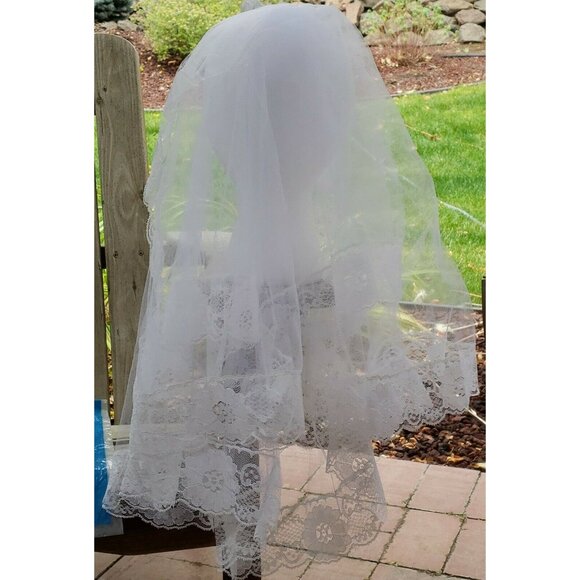 First Communion Veil Pearl Wreath Crown Layered Head Piece Holy Primera Comunion - Picture 3 of 12